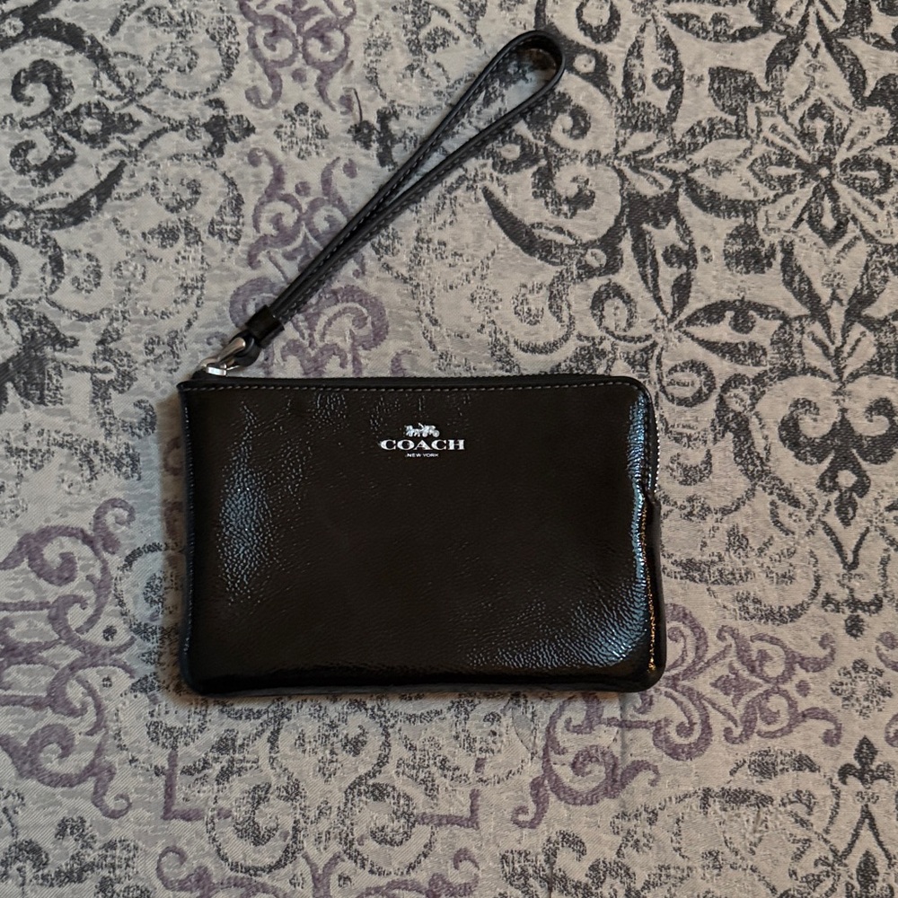 Coach Glossy Black Wristlet